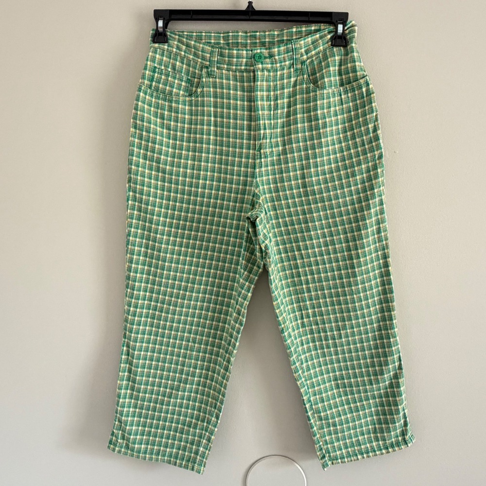 Bill Blass VTG 90s Plaid Capri Pants Womens 6 High Rise Preppy Green Yellow
